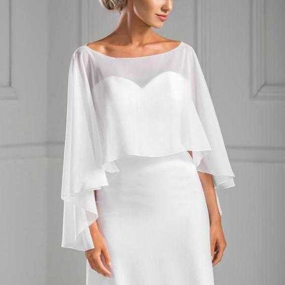 New Collection Asymmetrical Style Chiffon Bridal Cape For Bridal - ROYCEBRIDAL OFFICIAL STORE
